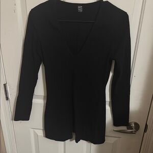 Black V-Neck Women's Top